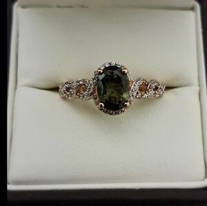 Chrome Tourmaline & White Ziron Halo Enfinity Style Ring.
